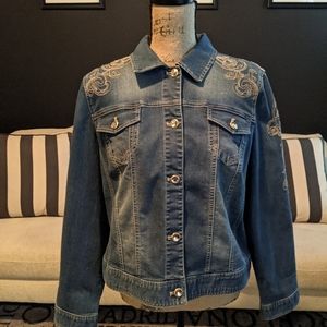 Chico's Denim Embroidered Jacket size 2